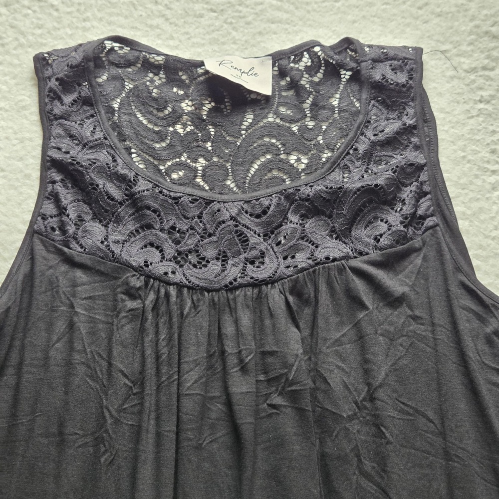 Remplie Tank Top Womens Plus 2X Black Round Neck Sleeveless Lace Tunic Top